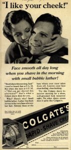 A 1933 print add for Colgate Rapid-Shave Cream