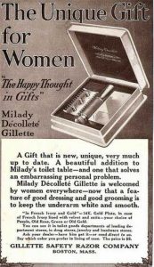 an unnamed 1916 ad for a razor made specifically for women's underarms