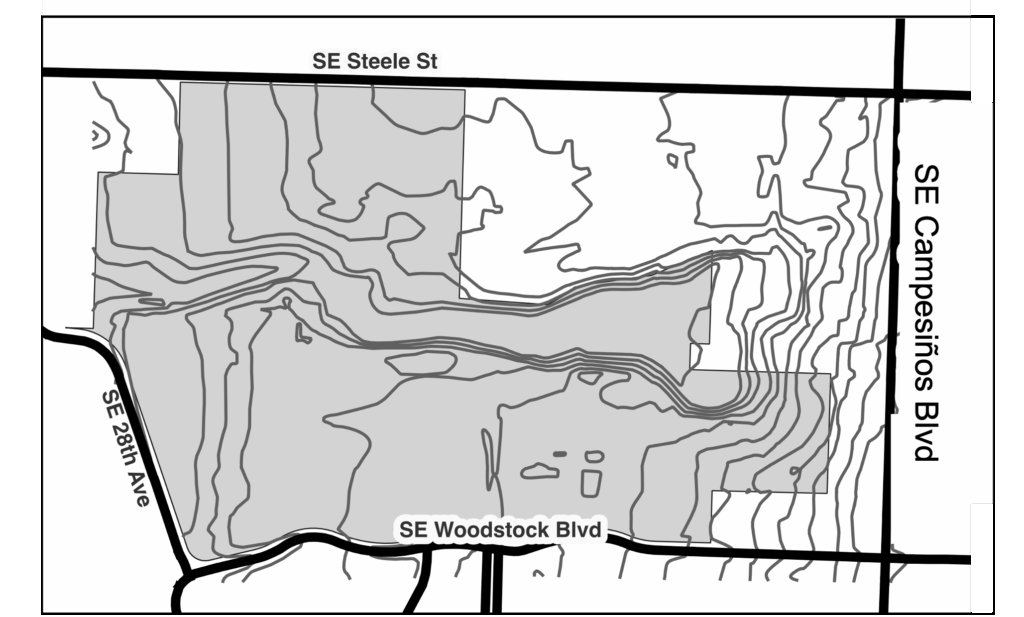 black and white contour map of reed college
