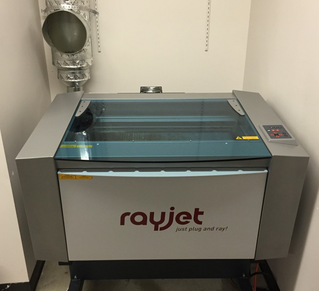 RayJet 300 80W CO2 laser. Vent is shown in the upper left corner of the photo.