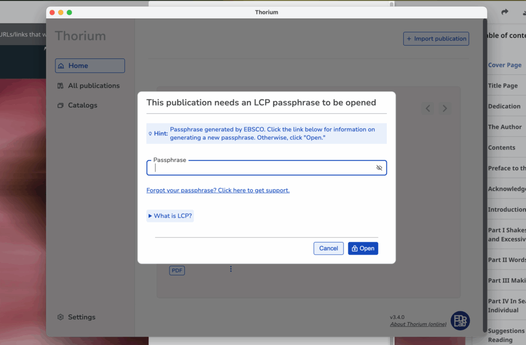 Screenshot showing the field where you need to paste in the passphrase.
