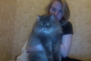 In Russia with my host cat, Simon.