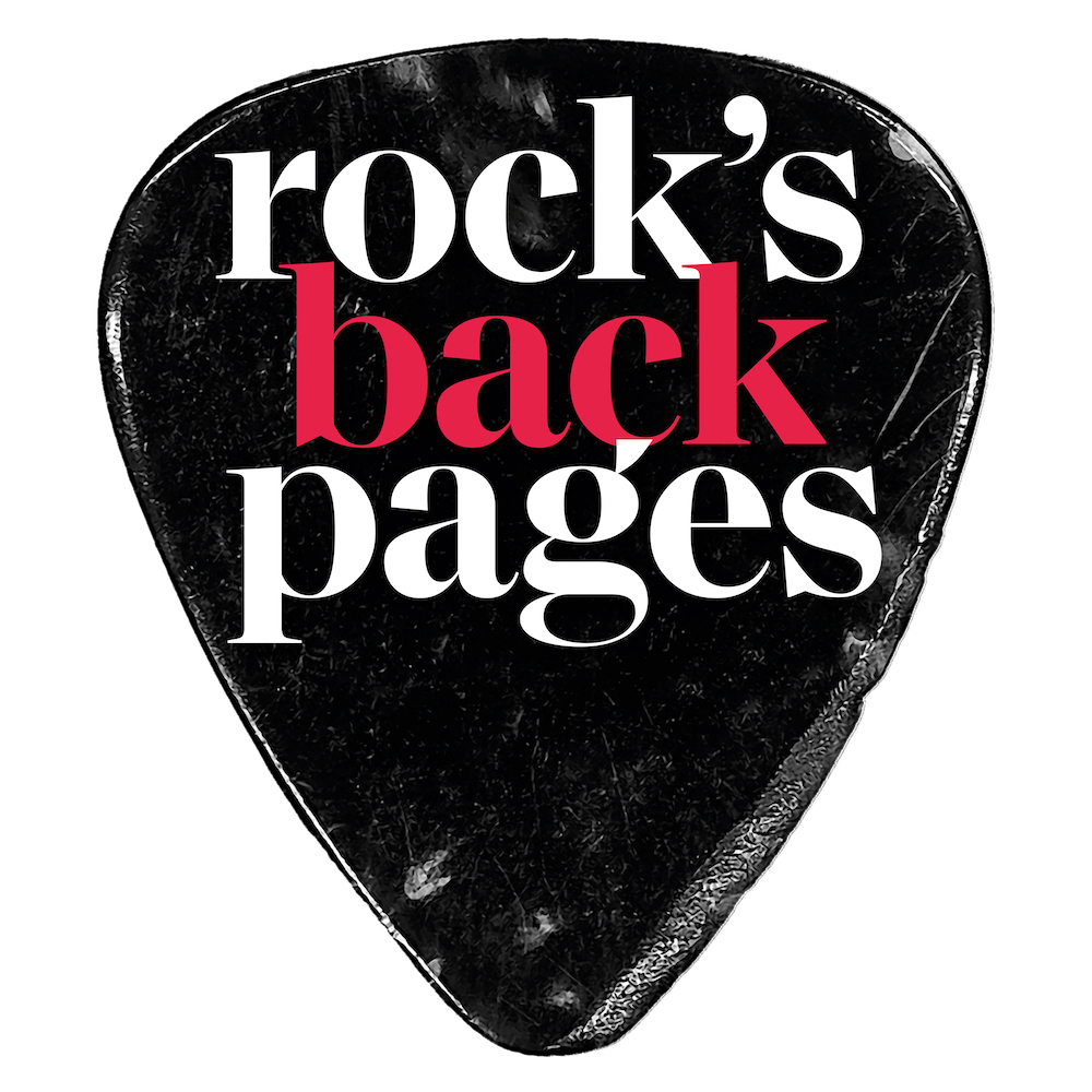 Logo of Rock's Backpages in the shape of a guitar pick